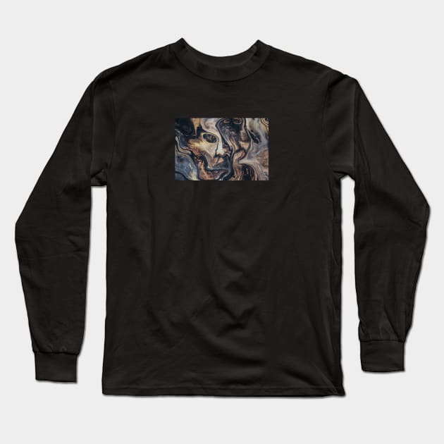 Black Gold Paint Swirl Long Sleeve T-Shirt by opticpixil